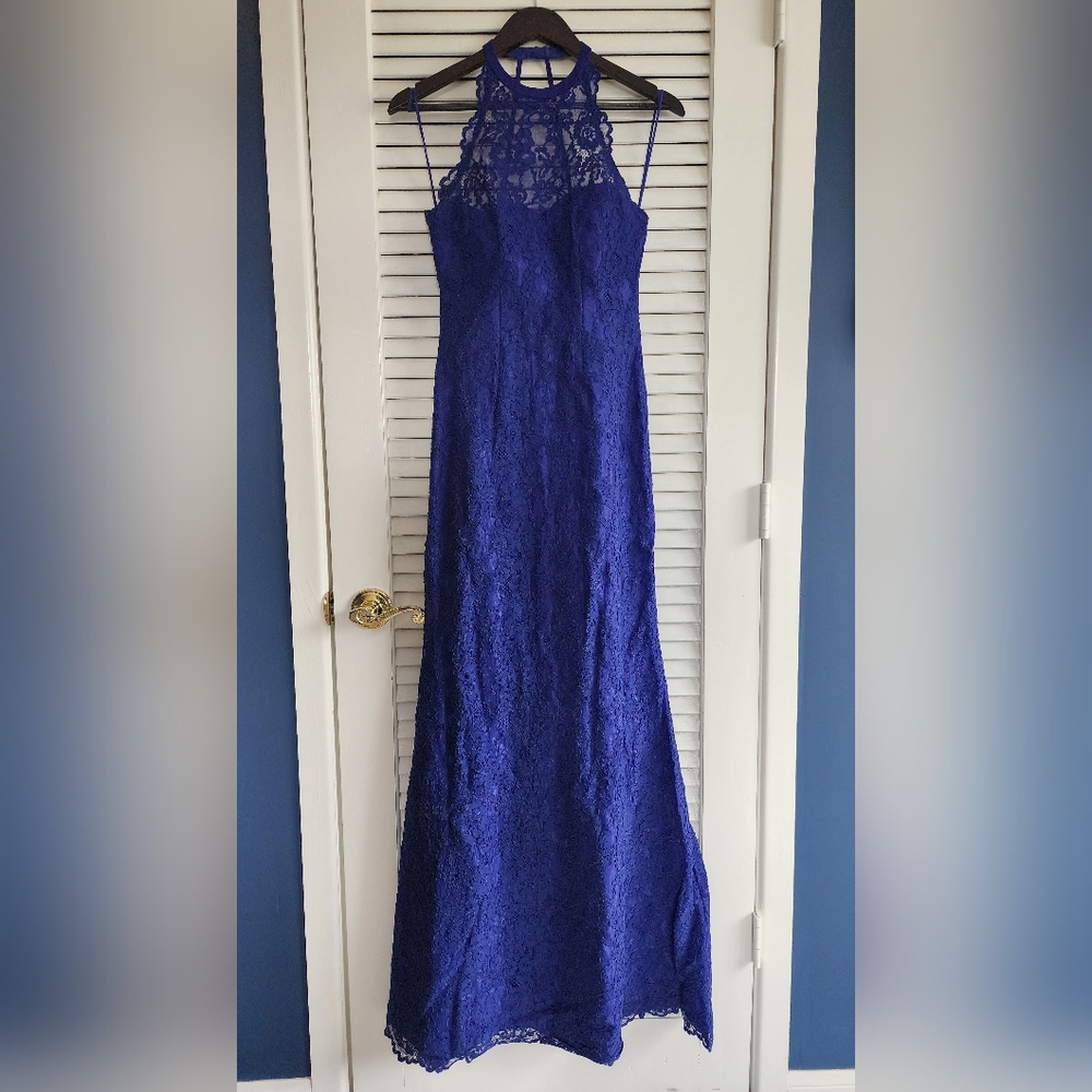 Elegant Blue Lace Evening Gown
